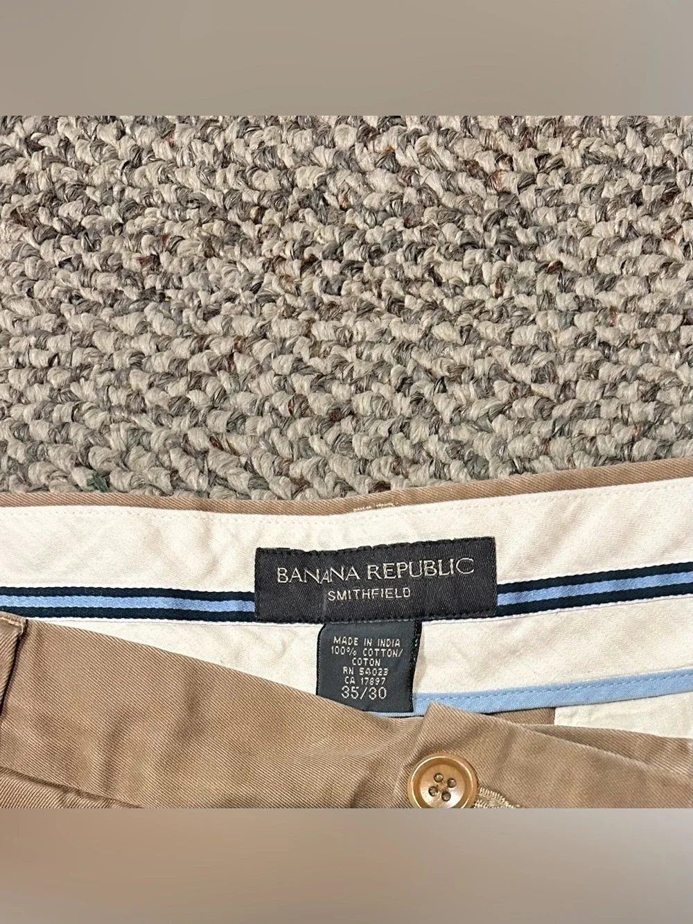 Vintage Banana Republic Smithfield Chino Mens 35x30 Tan Pleated Cuffed Y2K